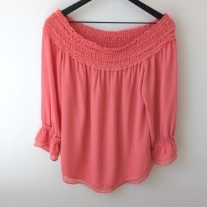 NEW White House Black Market Chiffon Ruffle Sleeve Off Shoulder Blouse